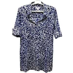 Lilly Pulitzer Notch Neck Shift Dress Size 10 Navy White Gold Metallic Stripe